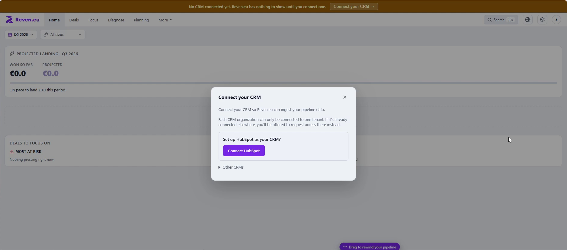 Connect your CRM modal with a Connect HubSpot button
