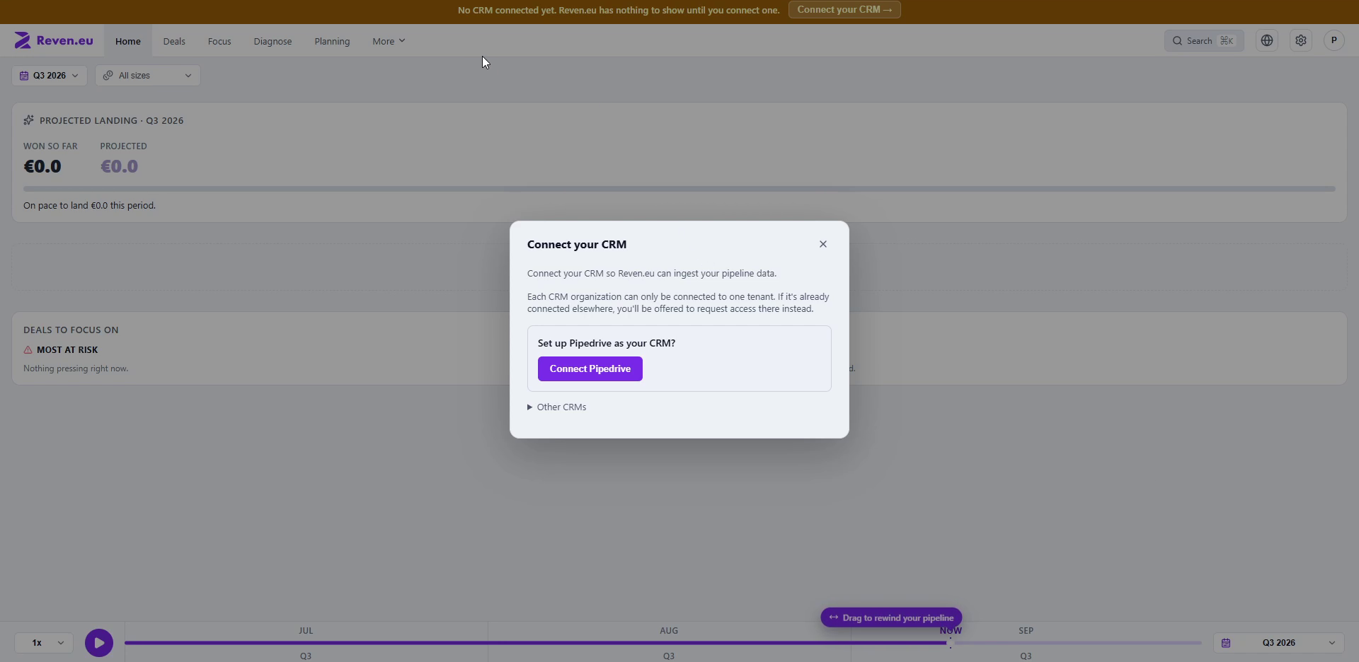 Connect your CRM modal offering to set up Pipedrive with one click